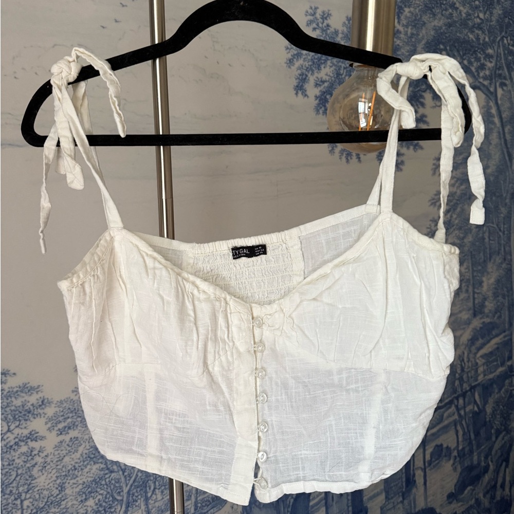 Nasty Gal Cream Tie-Strap Blouse